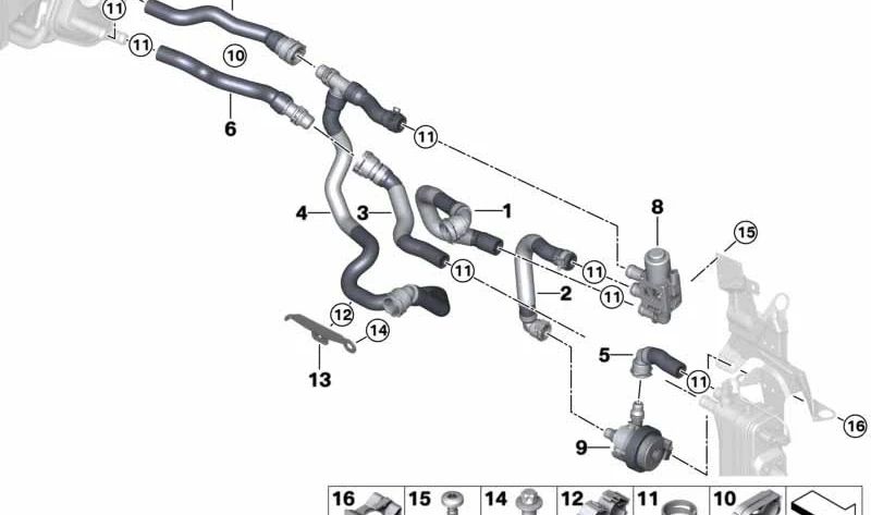Manguera de refrigerante de ida OEM 64219329654 para BMW F30, F31, F34. Original BMW.