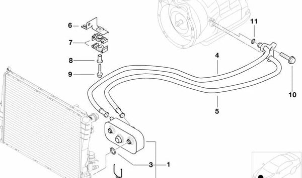 Tubería de aceite del radiador (ida) OEM 17227577671 para BMW E46 con cambio automático A5S 325Z. Original BMW.