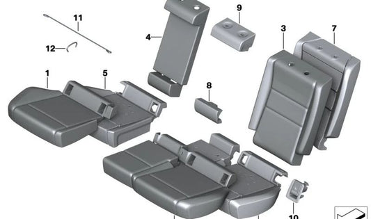 Funda asiento tela derecha OEM 52205A1D296 para BMW 2er U06 y X1 U11. Color antracita. Original BMW.