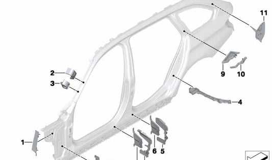 Left rear lining Pilar B Oem 41217264071 For BMW F30, F30N, F31, F31N, F35, F35N, F80, F80N. Original BMW.