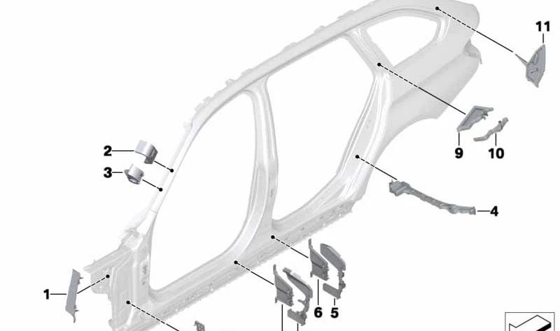 Moldura externa izquierda del pilar B OEM 41217264069 para BMW F30, F31, F35, F80. Original BMW.