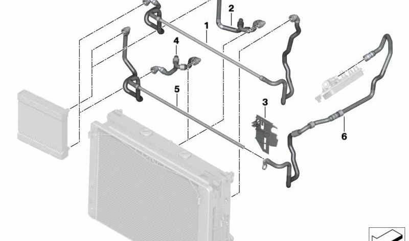Manguera del radiador de refrigerante OEM 17128614881 para BMW F07, F10, F11, F06, F12, F13, F01, F02. Original BMW.