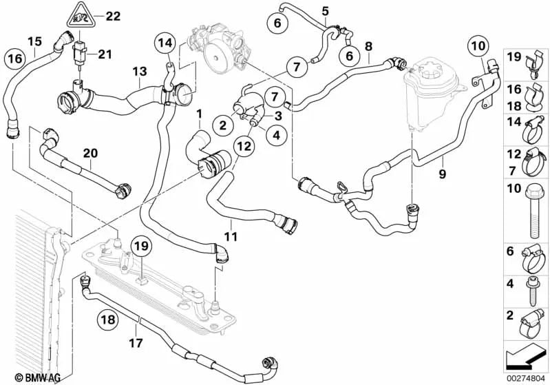 Coolant hose for BMW E70, E71 (OEM 17127589729). Original BMW.