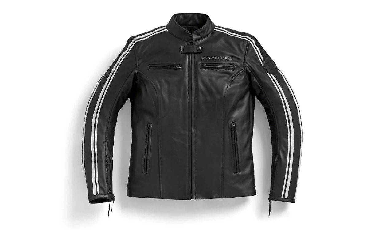 Chaqueta de cuero TwinStripes negra/blanca talla XXL OEM 76141539833 para BMW Motorrad. Original BMW Motorrad.