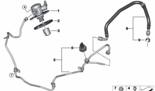 Tubo de combustible delantero OEM 13537854044 para BMW F90, F91, F92, F93. Compatible con modelos M5 y M8 Competition. Original BMW.