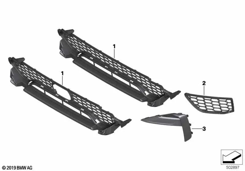 Right open side grille for BMW X3 F97, X4 F98 (OEM 51118065194). Original BMW.