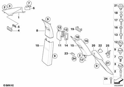Cubierta del pilar D derecha para BMW E70, E70N (OEM 51436955502). Original BMW.