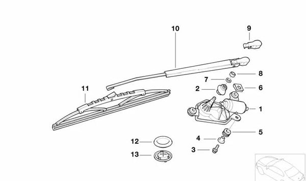 Brazo del limpiaparabrisas trasero OEM 61627009883 para BMW E46 (Touring). Original BMW.