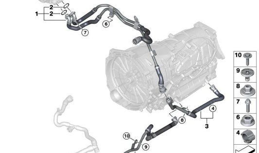 Tubería de refrigerante para intercooler OEM 17127562046 para BMW G60, G61, G70 {550e xDrive, 750e xDrive, M760e xDrive}. Original BMW.