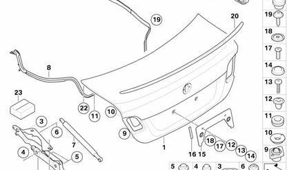 Amortiguador hidráulico portón trasero OEM 51247129194 para BMW E92 {316i, 318i, 320d}. Original BMW.
