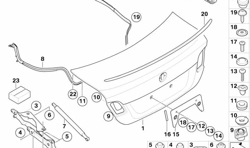 Junta de goma para maletero OEM 51767208106 para BMW E82, E88. Original BMW.