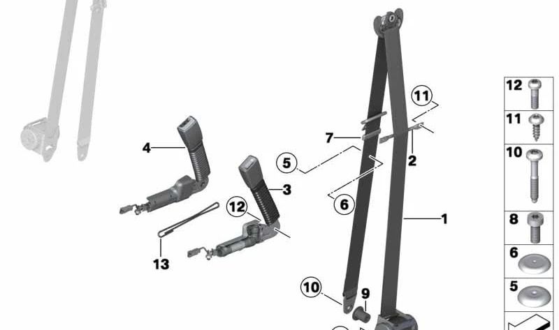 Guía superior del cinturón de seguridad OEM 72119802193 para MINI R60 y R61. Compatible con modelos Cooper, Cooper ALL4 y Cooper D (varios tipos de motor y transmisión). Pieza original MINI.