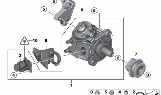 High pressure pump cover OEM 13538597626 for BMW F40, F44, F45, F46, F48, F39 and Mini F54, F55, F56, F57, F60. Original BMW and Mini piece.