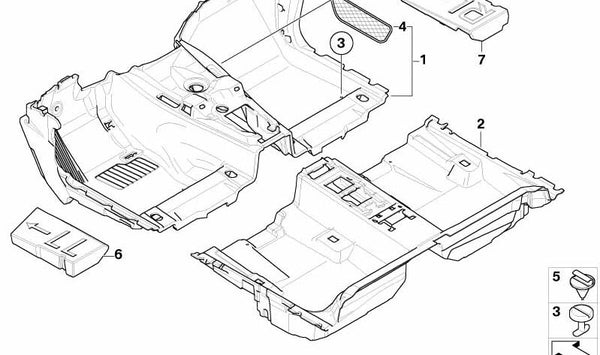 Red de almacenamiento para el reposapiés delantero OEM 51473415475 para BMW E83. Producto original BMW.