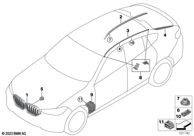 Direção à direita -Print Lateral Air Driving para BMW X6 G06, G06N (OEM 51749851538). BMW original.