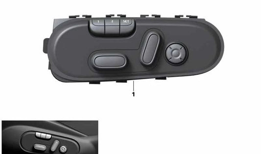 Conmutador regulación asiento con memoria conductor OEM 61319384937 para MINI Clubman F54, F54 LCI, Countryman F60, F60 LCI. Original MINI.