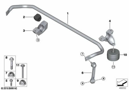 Cuscinetti in gomma stabilizzatore per BMW 5 G30, G30N, G31, 8 G15 (OEM 33506865975). BMW originale