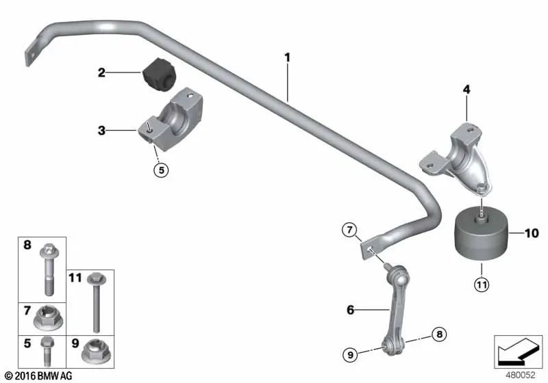 Rear axle stabilizer for BMW X5 G05, X6 G06 (OEM 33556893546). Genuine BMW