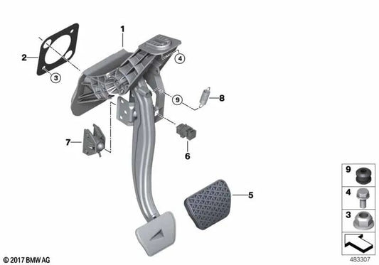 Brake pedal return spring for BMW 5 Series F07, F10, F11, F18, G30, G31, G38; Series 6 F06, F12, F13, G32N; Series 7 F01, F02, F04, G11, G12; Series 8 G14, G16; X3 G01N; X4 G02N; X5 E70, F15, F85; X6 E71, F16 (OEM 35216772695). Genuine BMW.