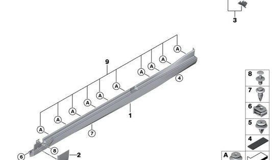 Rocker panel trim, primed, left for BMW I20 (OEM 51775A3F261). Original BMW