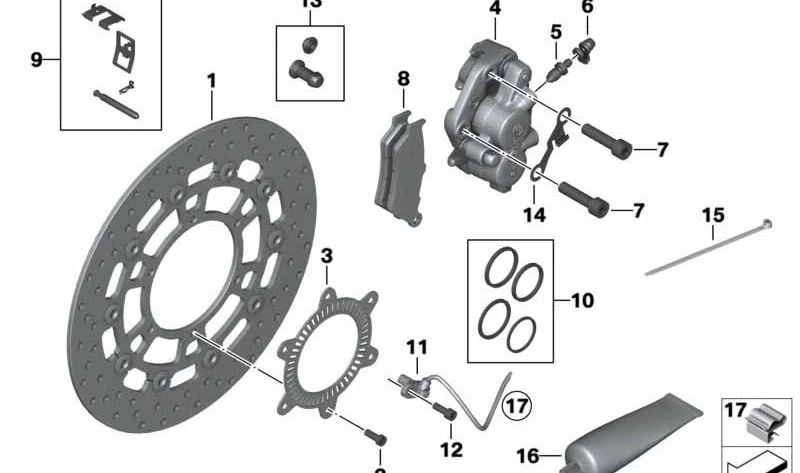 Silla sin taco de freno derecho OEM 34117716716 para motos BMW F 700 GS, F 650 GS, F 800 GS, F 800 GS Adventure. Original BMW Motorrad.
