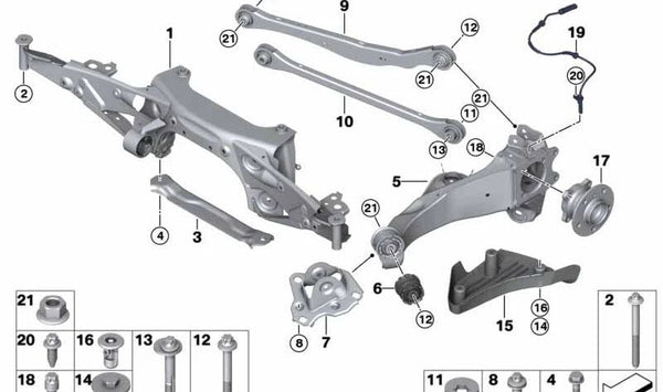 Barra transversal trasera OEM 33316858416 para BMW F45, F45N, F46, F46N, F48, F48N, F49, F49N, F39 y MINI F54, F54N, F60, F60N. Pieza original BMW y MINI.