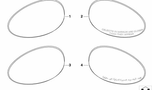 Cristal espejo con calefacción plano derecho OEM 51167058064 para MINI R50, R53. Original MINI.