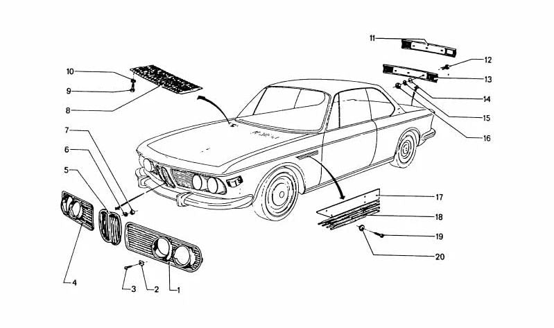 Rejilla embellecedora derecha OEM 51131827284 para BMW E21. Original BMW.