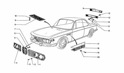Rejilla decorativa izquierda cromada OEM 51131827283 para BMW E30. Original BMW.