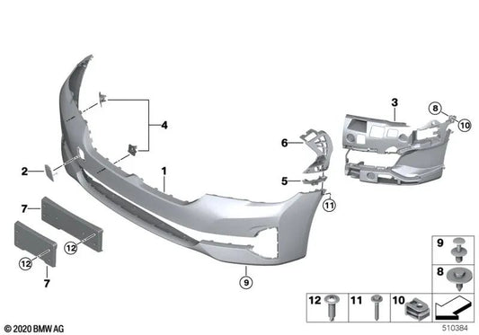 Left fog light bracket for BMW G30N, G31N (OEM 51119498601). Original BMW
