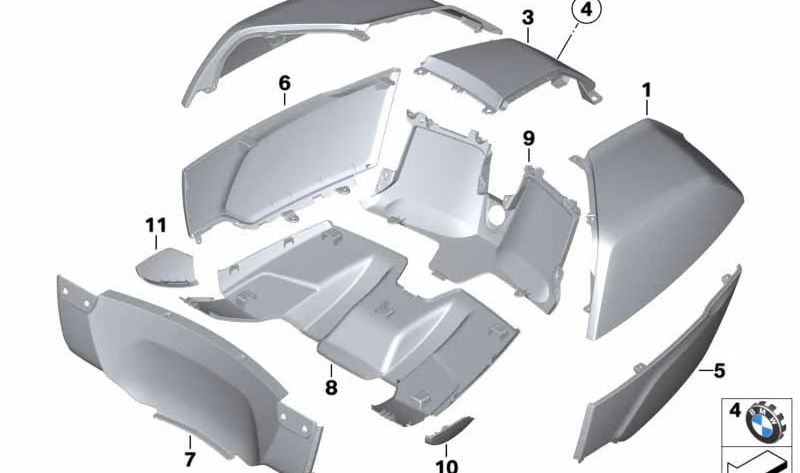 Cubierta inferior derecha topcase OEM 46548558024 para BMW Motorrad K1200LT, K1600GT, K1600GTL, R1200RT, R1200R, R1200GS, R1250RT, R1250GS. Original BMW Motorrad.