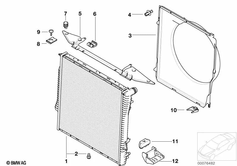 Soporte para radiador de agua para BMW E53 (OEM 17101439116). Original BMW
