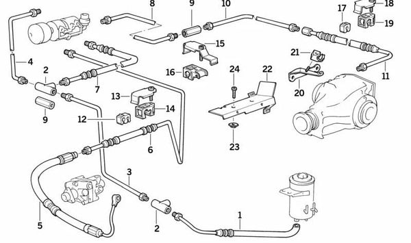 Soporte de fijación de línea hidráulica OEM 33191139429 para BMW E34. Original BMW.