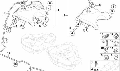 OEM clamping clip 16136753087 for BMW F30, F31, F34, F35, F32, F33, F36, E65, E66, F48, F49, U11, U12, F39, G29 and Mini R50, R52, R53, R55, R56, R57, R57 , R57, R57, R57, R58, R59, R60, R61. BMW/mini original.