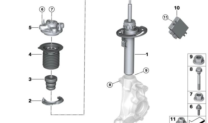 Front additional shock absorber for BMW G20, G21, G26 (OEM 31306891404). Original BMW