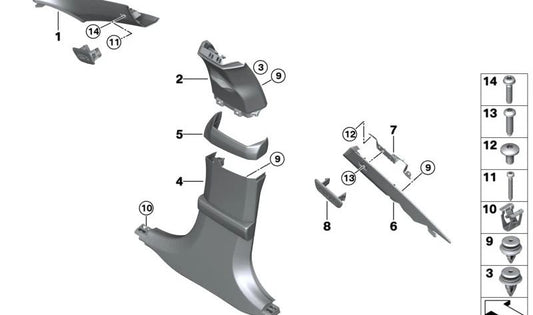 Embellecedor izquierdo pilar A OEM 51438079315 para BMW F93 y G16 Serie 8. Pieza original BMW.