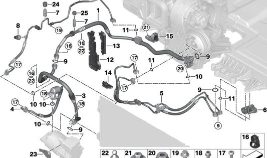 Tubería de aspiración del compresor OEM 64535A27123 para BMW U06 (Serie 2 Active Tourer) y U11 (X1). Pieza original BMW.
