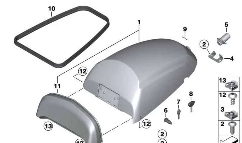 Caja para radioteléfono parte superior TITANSILBER OEM 46547723107 para motos BMW F700GS, F800GS. Original BMW Motorrad.