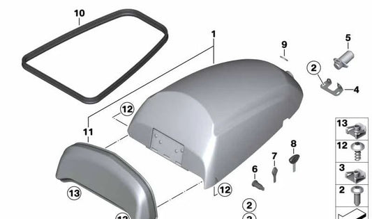 Caja para radioteléfono parte superior TITANSILBER OEM 46547723107 para motos BMW F700GS, F800GS. Original BMW Motorrad.