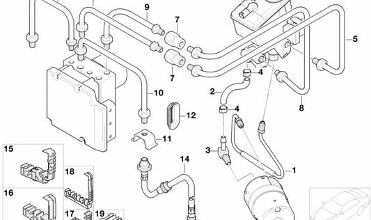 Tubo del freno anteriore OEM 34536754892 per BMW E46 316CI, 316i, 318CI, 318i. Compatibile con versioni manuali e automatiche. BMW originale.