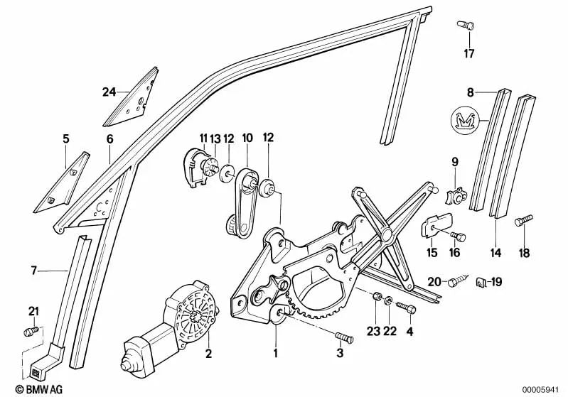 Guía delantera izquierda para BMW Serie 5 E34 (OEM 51321944525). Original BMW.