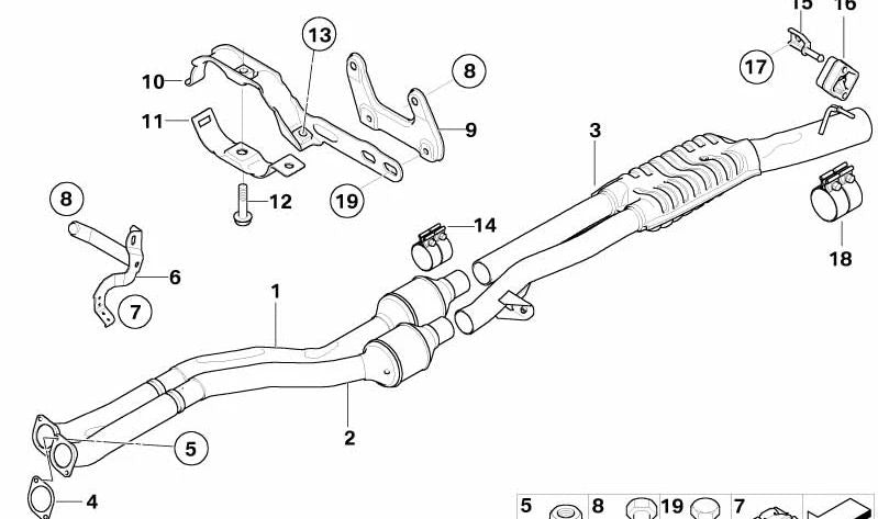 Soporte de goma trasero para escape OEM 18207833206 para BMW Serie 5 E60, E61 y Serie 6 E63, E64. Original BMW.