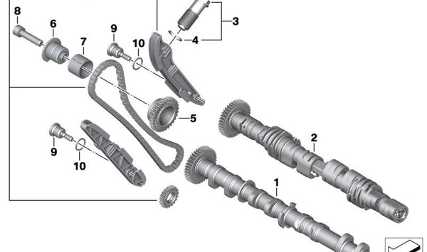 Árbol de levas de admisión OEM 11128358963 para motos BMW S 1000 RR (K67), M 1000 R (KM3), M 1000 XR (KM9). Original BMW Motorrad.