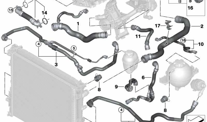 Tubería de retorno del refrigerante OEM 17129894760 para BMW G01, G02. Original BMW.