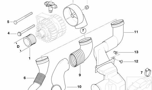 Conducto de aire inferior del alternador OEM 12311712932 para BMW Serie 3 E46. Original BMW