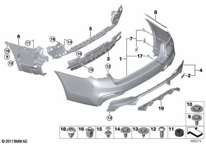 Carcasa parachoques trasero imprimada para BMW F90, G30 (OEM 51128073725). Original BMW