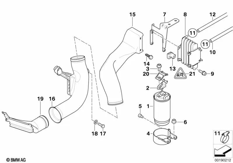 Guía de aire para BMW Serie 5 E39 (OEM 13322247826). Original BMW.