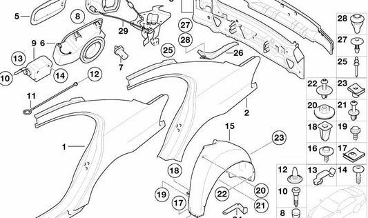 Panel trasero completo OEM 41347044869 para BMW Serie 7 E65, E66. Original BMW.
