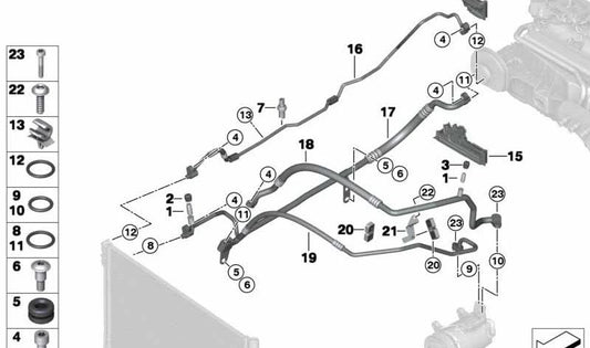 Kompressordruckrohr zum OEM -Kondensator 64539321046 für BMW F10 und F11. Original BMW.