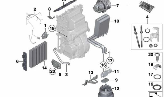 Evaporador OEM 64119381014 para BMW Serie 7 F02 {730Ld, 730Li, 740Li} compatibles entre 2008 y 2015. Repuesto original BMW. Ideal para climatización trasera (fondklimagerät).